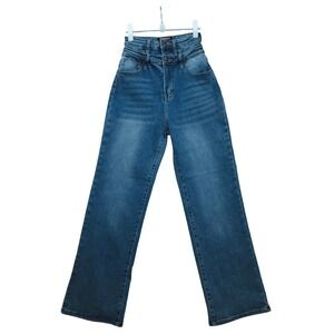 Vintage Rockstar Wide Leg Jeans L Double Waistband High Rise Y2K Aesthetic